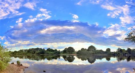 Beautiful Panorama Of A Lake Landscape In Northern Germany On A Sunny