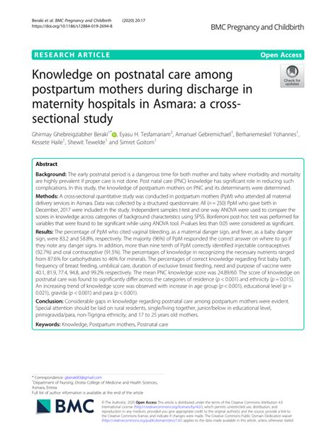 Pdf Knowledge On Postnatal Care Among Postpartum Mothers During