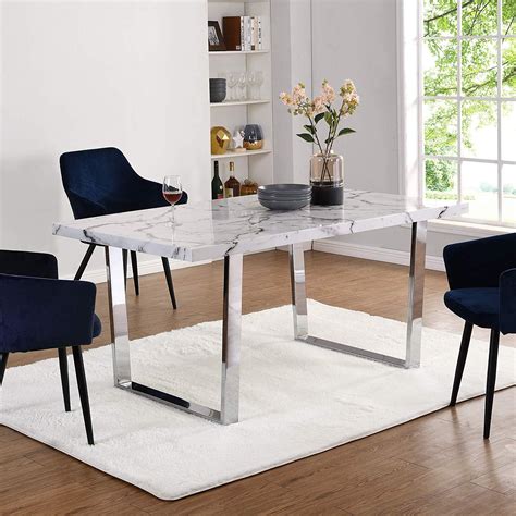 Biasca 6 Seater High Gloss Marble Effect Dining Table With Silver Chro Daals