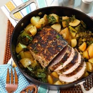 Toaster oven cooking makes things easy. Roasted Pork Loin with Kale & Potatoes - Paula Deen Magazine