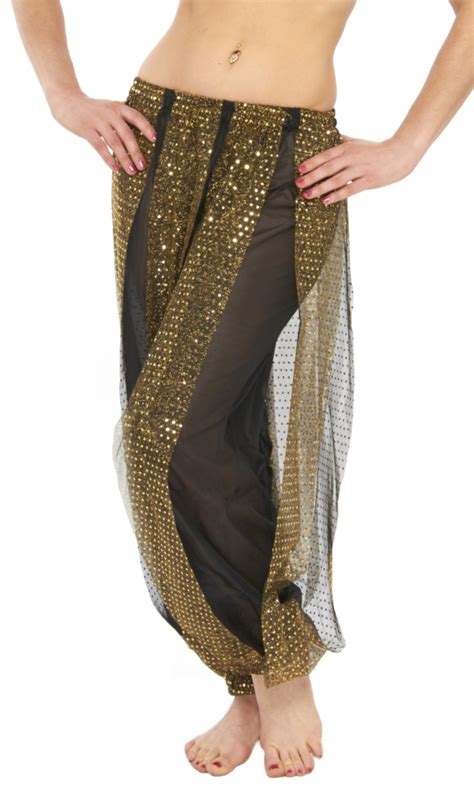 Harem Pants With Shiny Sequin Dot Panels Black Gold