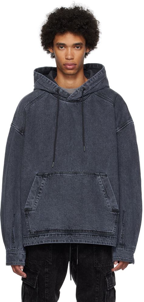 Juunj Gray Faded Denim Hoodie Ssense Canada