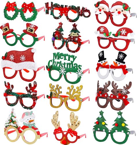 Elcoho 15 Pieces Christmas Glitter Party Glasses Frame Creative Funny Eyewear Snowman Glasses
