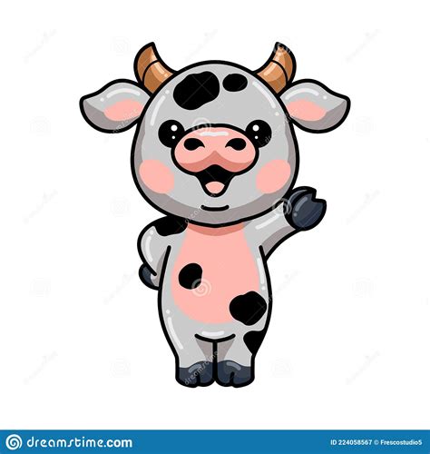 Cute Baby Cow Cartoon Waving Hand Stock Vector Illustration Of