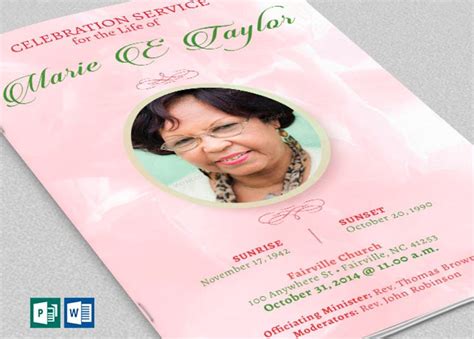Pink Rose Funeral Program Word Publisher Template Inspiks Market