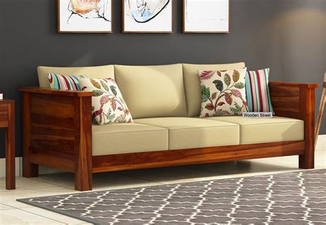 Buy Agnes 3 Seater Wooden Sofa Honey Finish Online In India At Best