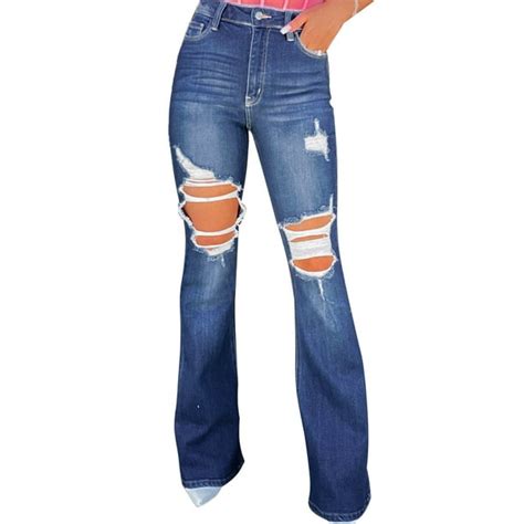 Sidefeel Womens High Rise Jeans Classic Flare Bell Bottom Denim Jeans