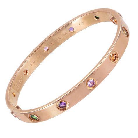 Cartier Love Womens 18k Rose Gold Multiple Gemstone Bangle Bracelet