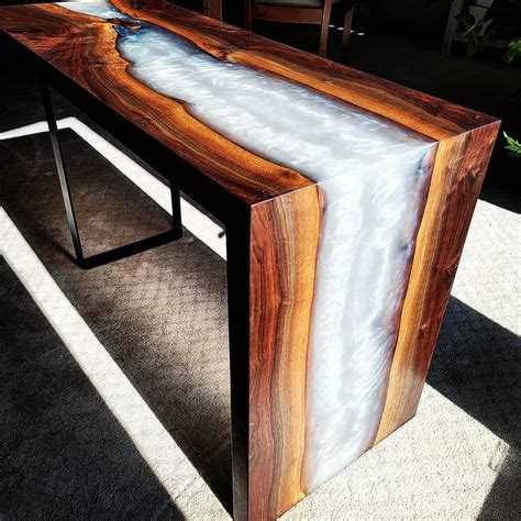 Walnut And Epoxy Resin Waterfall Table Etsy