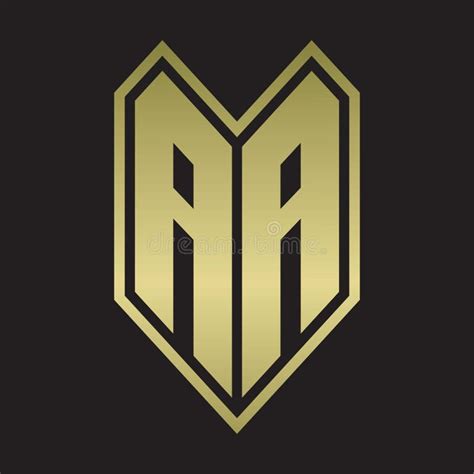 Aa Logo Monogram With Emblem Line Style Isolated On Gold Colors Stock