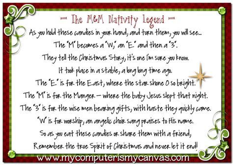 21 best christmas candy poems.change your holiday dessert spread into a fantasyland by offering traditional french buche de noel, or yule log cake. M&M Nativity Legend, Recipe and Printable! - My Computer ...