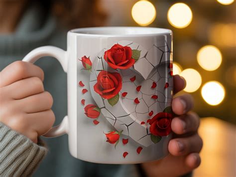 3d Red Valentine Roses Mug Wrap Romantic Mug T Cut Mug Wrap Sublimation Design Png