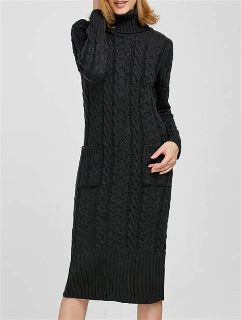 31 Off Turtleneck Maxi Long Sleeve Cable Knit Sweater Dress Rosegal