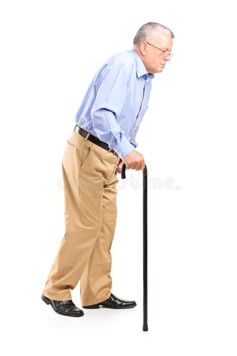 Old Man Walking With Cane Isolated On White Background Affiliate