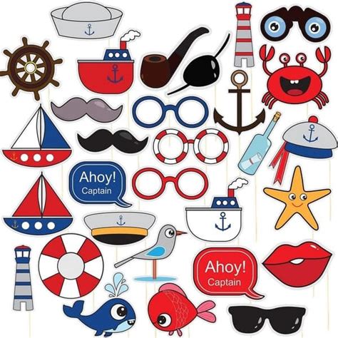 30 Pack Nautical Photo Booth Prop Pre Assembled Party Supplies