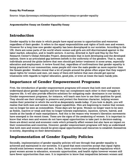 📚 Argumentative Essay On Gender Equality Free Essay Term Paper Example