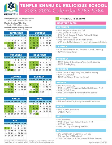 Religious School Calendar
