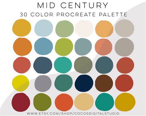 Retro Color Palette Midcentury 70s Color Palette Procreate Etsy