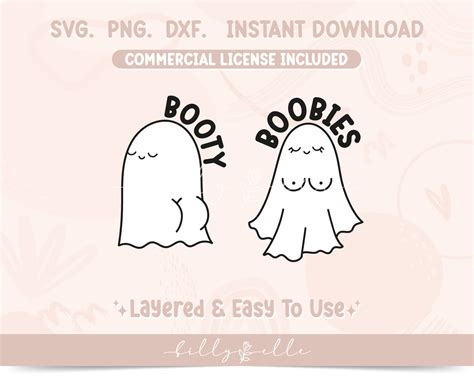 Cute Ghosts Svg Booty Boobies Halloween Design Silhouette Etsy