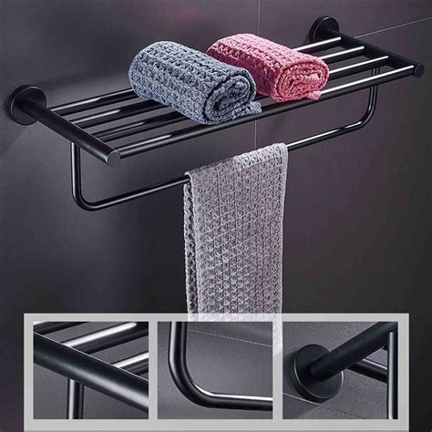 black double towel rack rail holder shelf bar layer wall mounted stainless steel buy bathroom