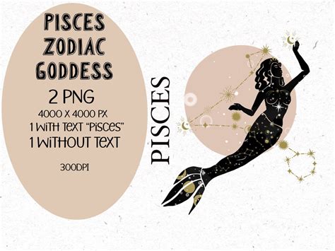 Pisces Goddess Zodiac Png File Sublimation Clip Art Digital Download