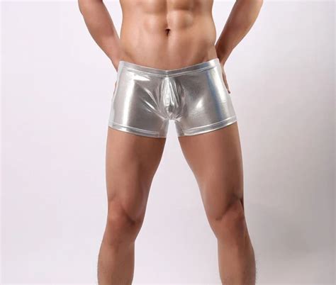 Color New Brand Metallic Mens Boxer Shorts Pvc Leather Shiny