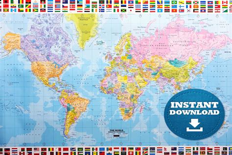 World Map Poster Printable World Map With Countries Map Of Etsy Gambaran