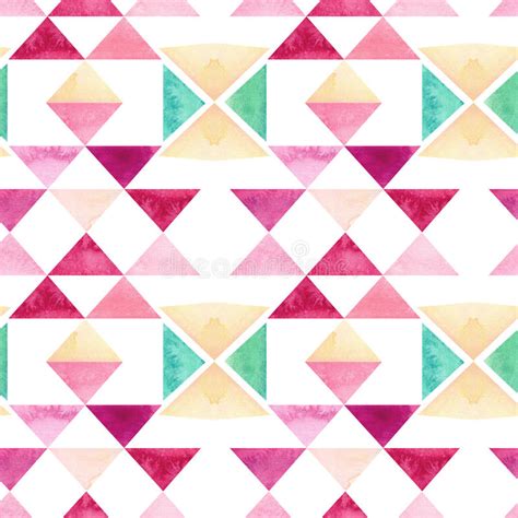 Watercolor Pink Mosaic Seamless Pattern With Triangles Stock