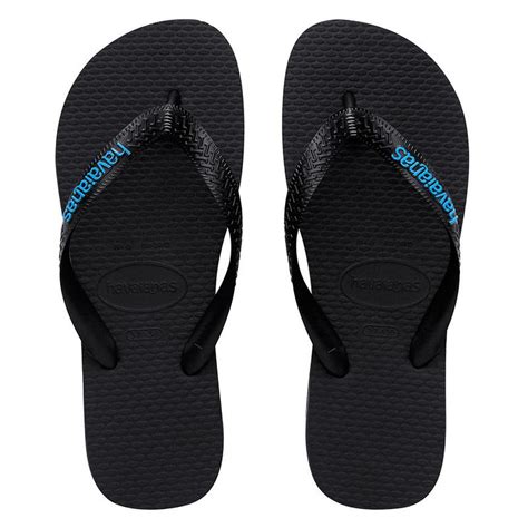 Havaianas Rubber Logo Black And Blue Thongs Jt Surf