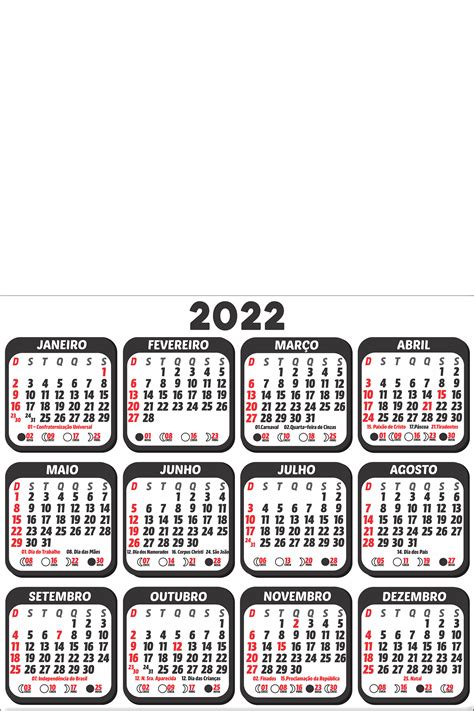 Calendário 2022 Em Branco Para Colocar Foto Imagem Legal