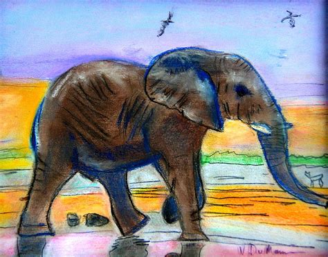 African Elephant Pastel By Victoria Dumaurier