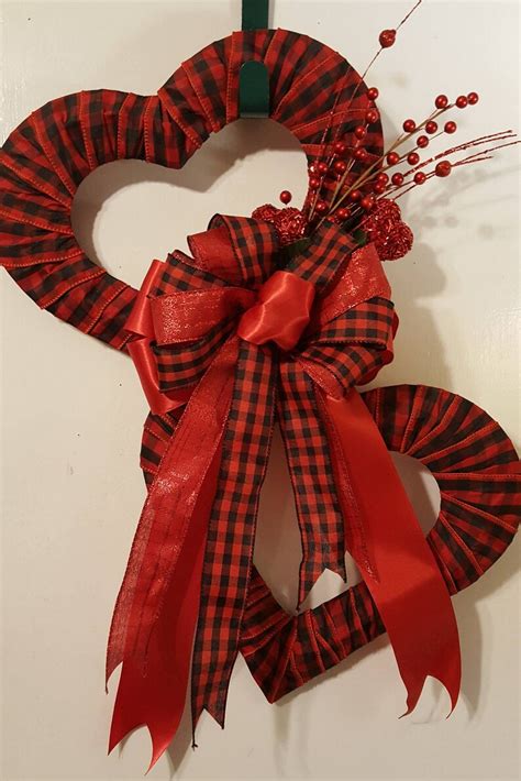 Valentines Day Double Heart Wreath Valentine Day Wreaths Etsy