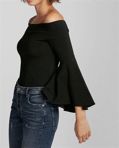 fitted off the shoulder bell sleeve top black bell sleeve top bell sleeve top fashion