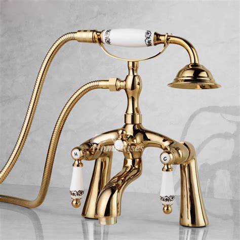 Clawfoot tubs handle this option with grace and style by installing rigid supply lines. Deck/Wall Mount Tub Faucet Polished Brass Chrome Clawfoot Gold