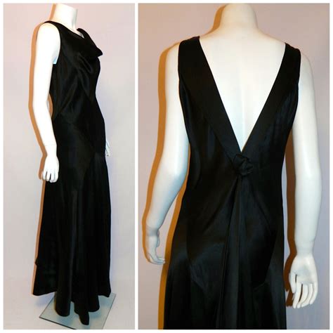 vintage 1930s dress black silk satin bias cut deco gown
