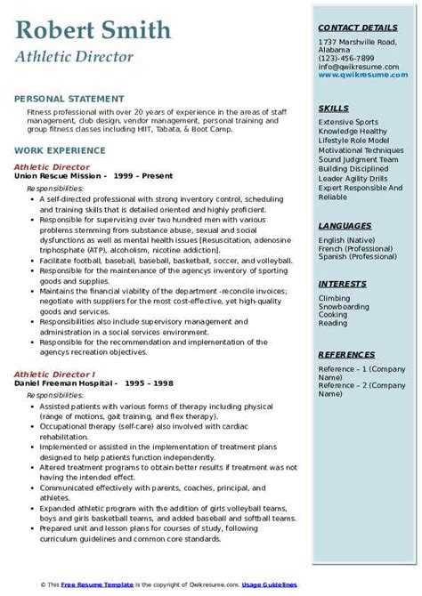 Athletic Director Resume Samples Qwikresume