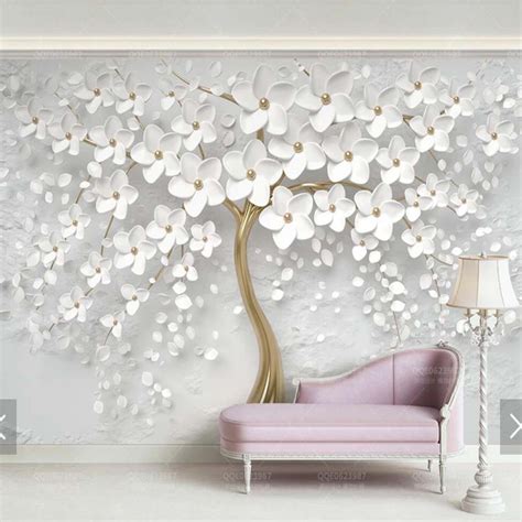 3d Embossed White Flower Wallpaper Murals Printing Photo