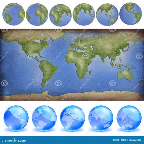 Grunge Paper World Map With Earth Globes Stock Illustration