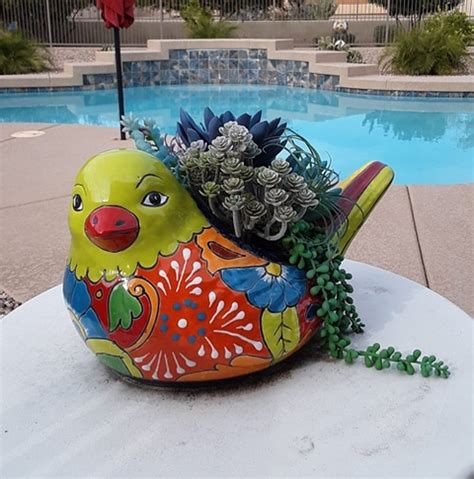 Talavera Pottery Talavera Fat Bird Blue Planter From Wholesale