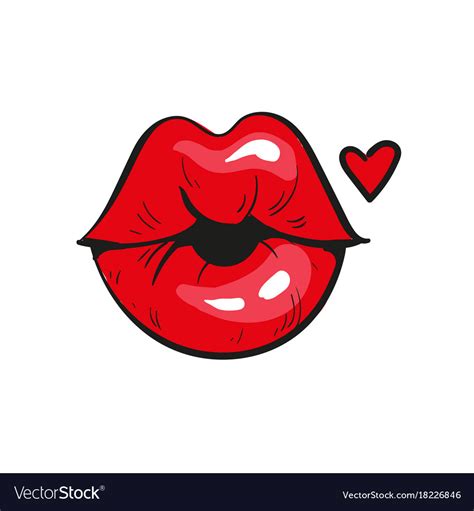 Sexy Red Lips In A Kiss Of Love And Heart Vector Image