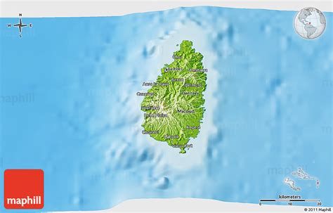 Physical 3d Map Of Saint Lucia