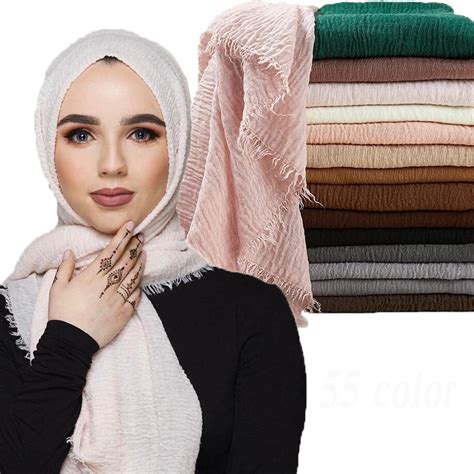 95190cm Women Muslim Crinkle Hijab Scarf Femme Musulman Soft Cotton Headscarf Islamic Hijab