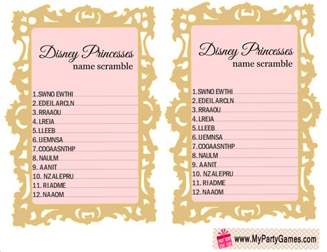 Free Printable Disney Princesses Name Scramble Puzzle Disney Princess