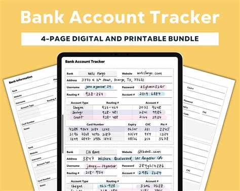 Printable Bank Account Information Tracker Credit Card Info Etsy