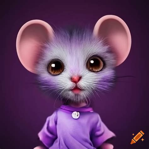 Cute Mouse Girl With Purple Fur And Dark Brown Eyes