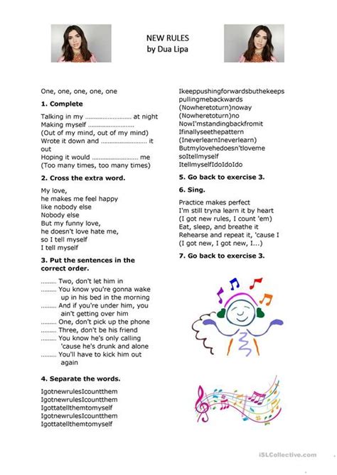 One, one, one, one, one. New Rules - Dua Lipa | Classroom songs, Lyrics to learn ...