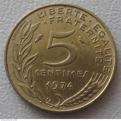 5 Centimes 1974 Fifth Republic 1971 1985 France Coin 943