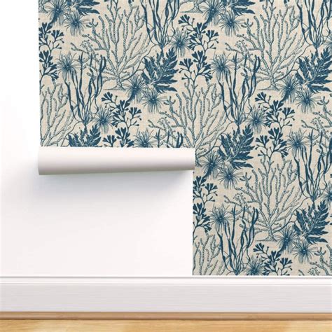 Peel And Stick Wallpaper 9ft X 2ft Blue Seaweed Nautical Ocean Coral