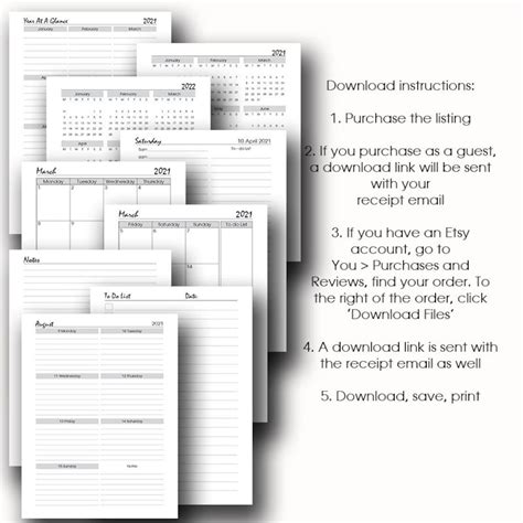 Printable Diary 2021 Planner Insert A4 A5 Filofax Half Etsy Uk