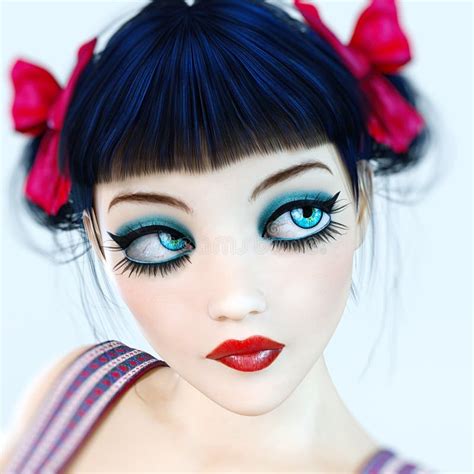3D Dziewczyny Lali Duzi Niebieskie Oczy I Jaskrawy Makeup W Pantyhose